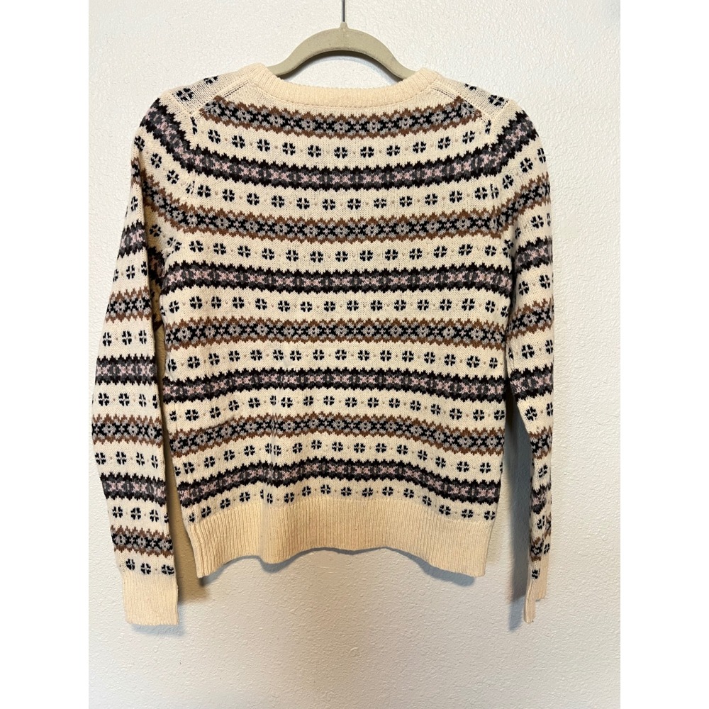 J.Crew Womens‎ Fair Isle Lambswool Crewneck Sweater Cream Brown Black Size M - Picture 2 of 7
